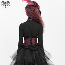 Load image into Gallery viewer, SHT07601 Autumn 3D appliqued shoulder lace stand collar striped black gothic women blouse
