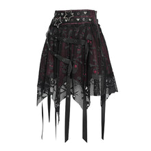 Load image into Gallery viewer, SKT25802 Punk Skull Mesh-Paneled, Snake-Print Faux Leather Micro-Mini Skirt with Multiple Straps
