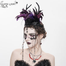 Load image into Gallery viewer, EAS033 Gothic black and purple feather antler crown
