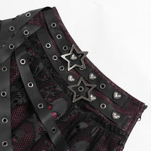 Load image into Gallery viewer, SKT25802 Punk Skull Mesh-Paneled, Snake-Print Faux Leather Micro-Mini Skirt with Multiple Straps
