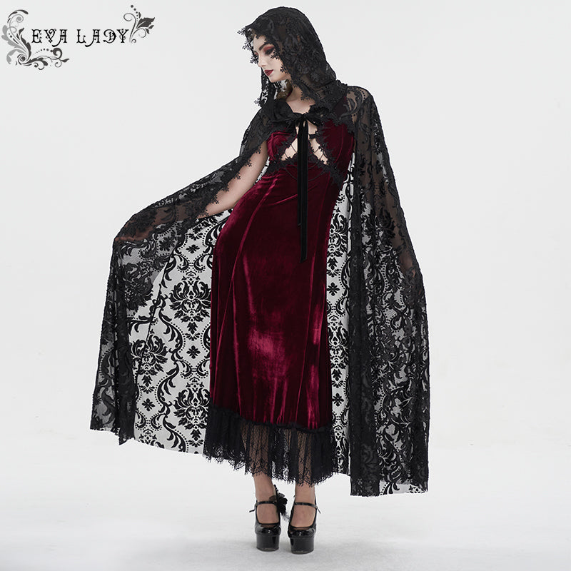 ECA012 Embroidered Lace Net Hooded Shawl