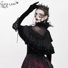 Load image into Gallery viewer, ECA021 Feather-decorated neckline faux silk Gothic shawl
