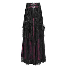 Load image into Gallery viewer, ESKT05002 Black and red Women High Waist Rose Embossed Velvet Tasseled Skirt
