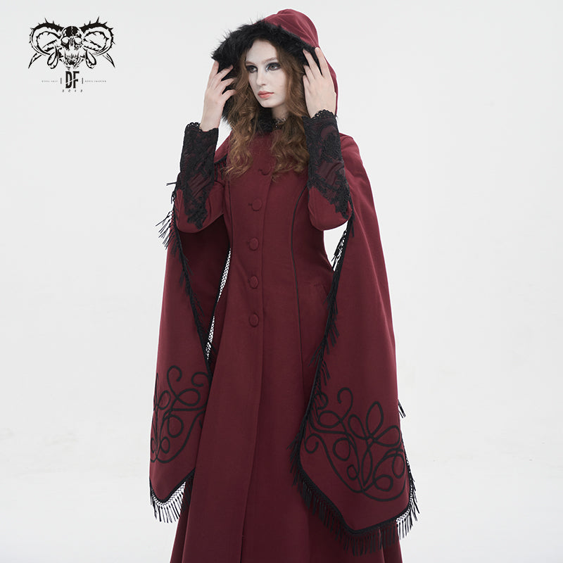 CT02402 winter hand-embroidered shawl red double-sided women long coat