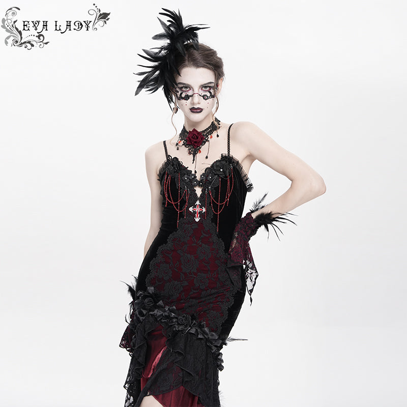 ESKT06302 Red Gothic fishtail dress with suspenders – Devil Fashion ...