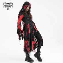 Load image into Gallery viewer, CT245 Black and Red women ragged Tie-dyed striped long-sleeved hooded long coat
