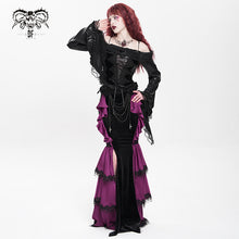 Load image into Gallery viewer, SKT23602 Black And Purple Gothic embossed velvet fishtail skirt
