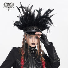 Load image into Gallery viewer, AS256 Long and short feather tassel chain leather military cap
