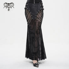 Load image into Gallery viewer, SKT181 Real two piece crackle leather flocked mesh fishtail skirt with chain
