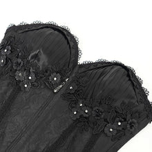 Load image into Gallery viewer, CST00801 Gothic Lace Up Rose Jacquard Pleated Suspender Corset
