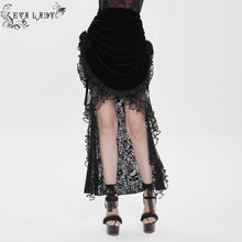 Load image into Gallery viewer, ESKT07801 Black Velvet Paneling with Soft Rose Mesh Gothic Skirt
