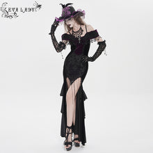 Load image into Gallery viewer, ESKT07602 Black and Purple Gothic Off-Shoulder Fishtail Dress
