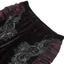 Load image into Gallery viewer, EPT01902 Black and Red Gothic velvet and lace flared trousers
