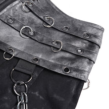 Load image into Gallery viewer, SKT261 Gold-Stamped Twill and Faux Leather Pleated Punk Skirt
