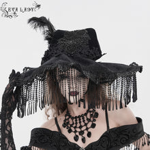 Load image into Gallery viewer, EAS043 Polka-Dot Wizard Hat with Long Tassels, Feathers and Rose

