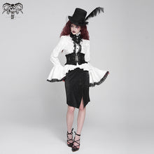 Load image into Gallery viewer, SHT01702 Paisley jacquard flared sleeves Gothic white ruffled lace up women blouse
