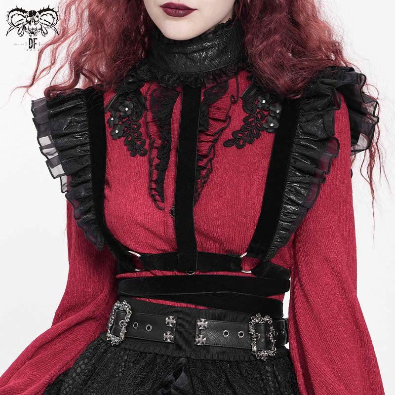 AS159 Shoulder ruffled lace-up maid body harness