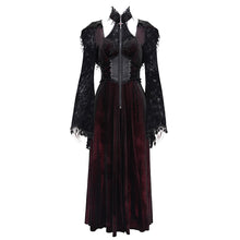 Load image into Gallery viewer, CT26002 Red Gothic shiny velvet halterneck hooded women coat
