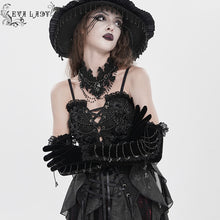 Load image into Gallery viewer, EGE005 Gothic-Style Velvet Long Gloves with Beaded Chain Embellishment
