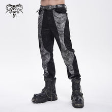 Load image into Gallery viewer, PT295 Gold-Stamped Twill and Faux Leather Paneled Punk Trousers
