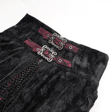Load image into Gallery viewer, ESKT05002 Black and red Women High Waist Rose Embossed Velvet Tasseled Skirt
