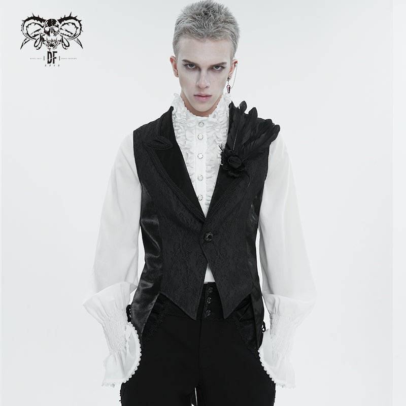 WT07601 Black Gothic jacquard peak lapel swallowtail men's suit vest