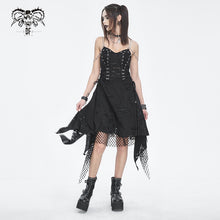 Load image into Gallery viewer, SKT201 Distressed knitted rhombus mesh heart-shaped suspender dress
