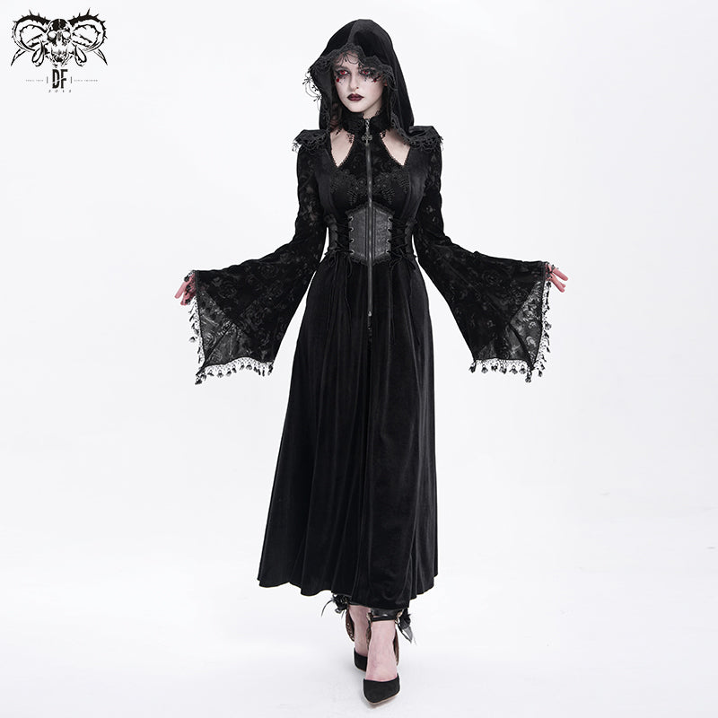 CT26001 Gothic shiny velvet halterneck hooded jacket