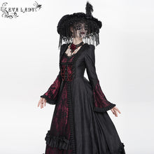 Load image into Gallery viewer, ESKT06602 Black and Red Gothic Pattern Satin Rose Mesh Long Sleeve Dress
