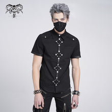 Load image into Gallery viewer, SHT008 daily life summer biker black men short sleeves punk metallic cotton shirt
