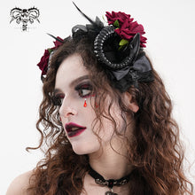 Load image into Gallery viewer, AS196 Black and red gothic party cosplay Devil Rose Horn Hairpin Headband
