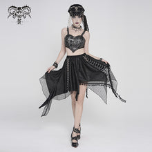 Load image into Gallery viewer, SKT257 Distressed Rib-Knit Irregular Mesh Patchwork Punk-Style Mini Skirt
