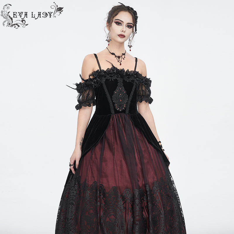 ESKT04502 Black and red Gothic suspender dress