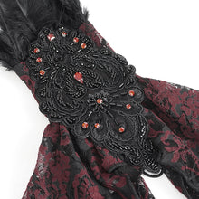 Load image into Gallery viewer, EGE00202 Black and red gothic Flocked rose mesh feather sleeves
