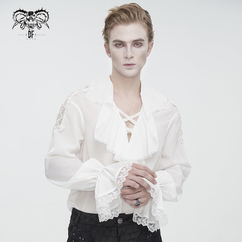 SHT10902 White Gothic V-neck chiffon shirt