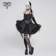 Load image into Gallery viewer, SKT250 Punk-Style Two-Tone Woven and Organza Paneled Mini Skirt
