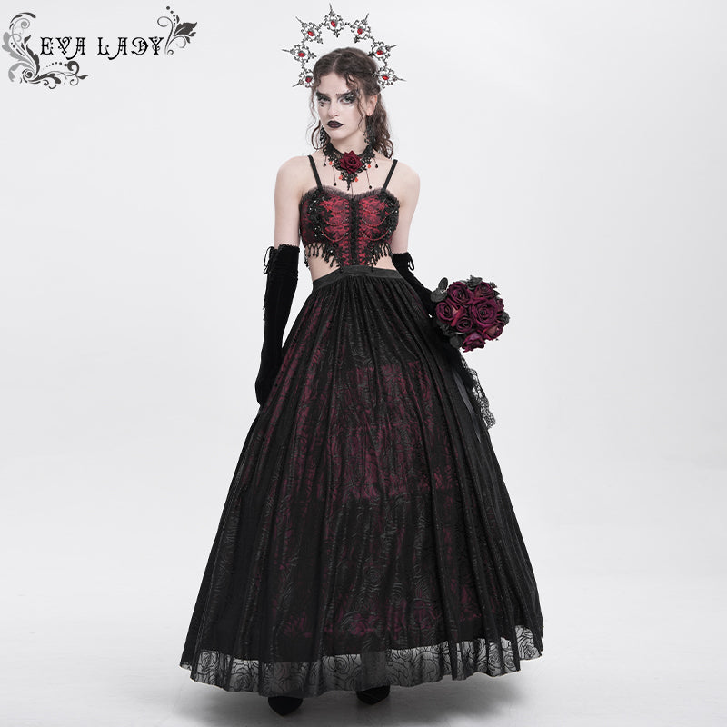 ESKT05902 Red Women Rose cutout waist strapless dress