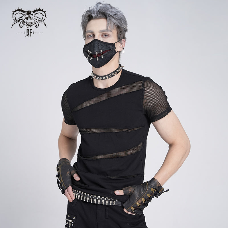 TT060 everyday summer men partition diamond mesh T-shirt