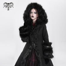 Load image into Gallery viewer, CT12601 winter sexy women black Gothic double-faced woolen hooded long coat with fur
