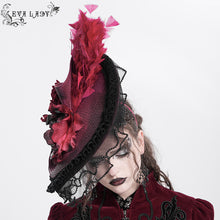 Load image into Gallery viewer, EAS02402 black and red Half-rimmed feather flower headband straw hat
