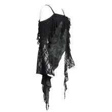 Load image into Gallery viewer, TT298 Tie-dye flocked ruffled Gothic suspender T-shirt
