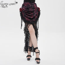 Load image into Gallery viewer, ESKT07802 Black and Red Velvet Paneling with Soft Rose Mesh Gothic Skirt
