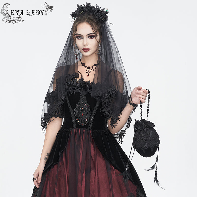 EAS014 Gothic velveteen floral mesh tote bag