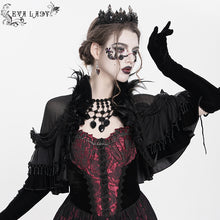 Load image into Gallery viewer, ECA021 Feather-decorated neckline faux silk Gothic shawl
