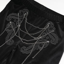 Load image into Gallery viewer, EPT017 Velvet and burnt-out flower mesh bell-bottom gothic women pants
