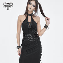 Load image into Gallery viewer, SKT193 Punk dark pattern knitted leather halterneck dress
