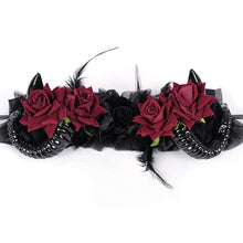 Load image into Gallery viewer, AS196 Black and red gothic party cosplay Devil Rose Horn Hairpin Headband
