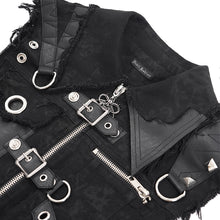 Load image into Gallery viewer, WT091 Asymmetric Twill and Leather Punk Vest
