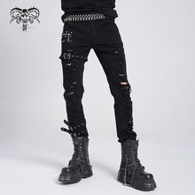 Load image into Gallery viewer, PT040 daily life wear men metallic punk broken holes trousers with loops
