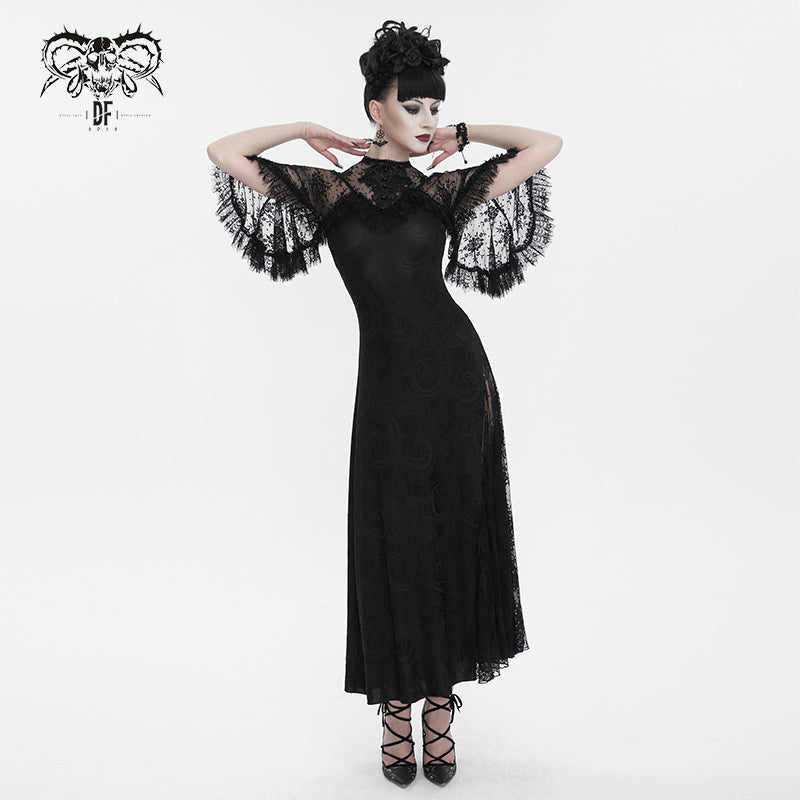 SKT172 Gothic High Slit Lace Asymmetric Long Dress